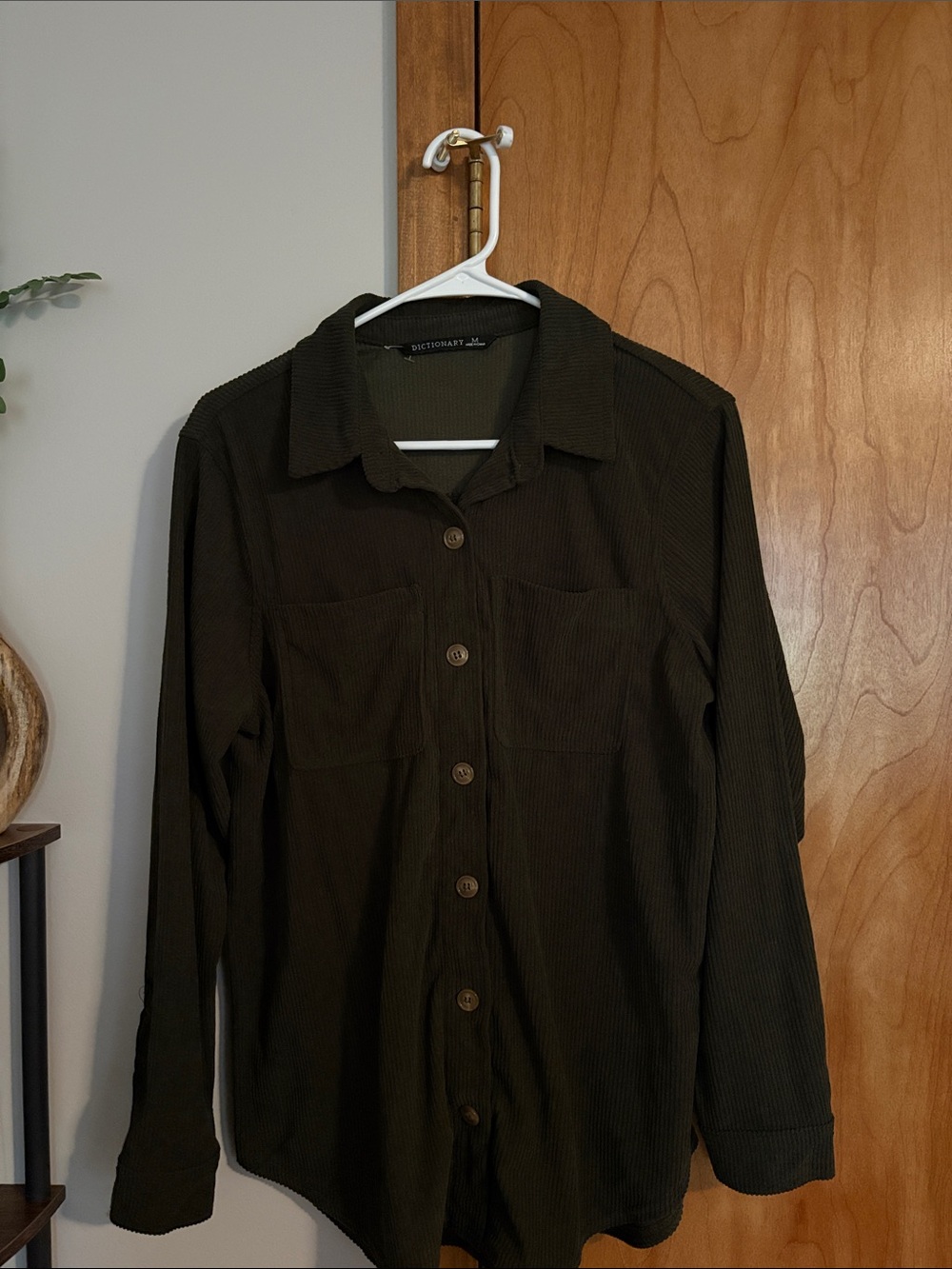Dark Olive Corduroy Button-Front Shirt